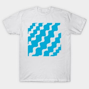 Blue and white slanting wavy pattern T-Shirt